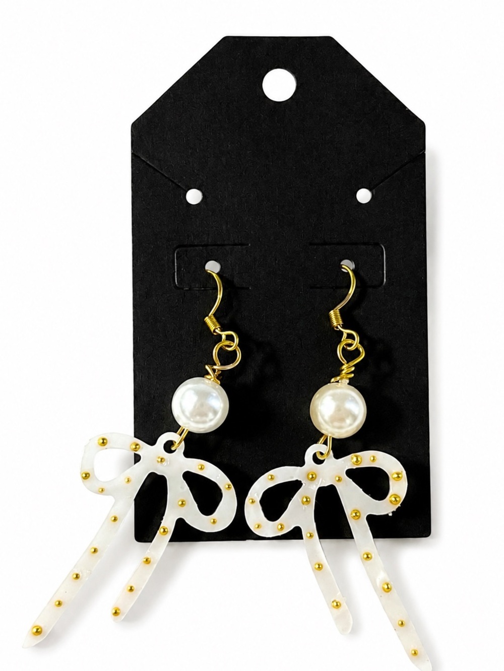🎀 Handmade Pearl Bow Dangle Earrings 🤍 Gold-Tone Coquette Earrings 🎀